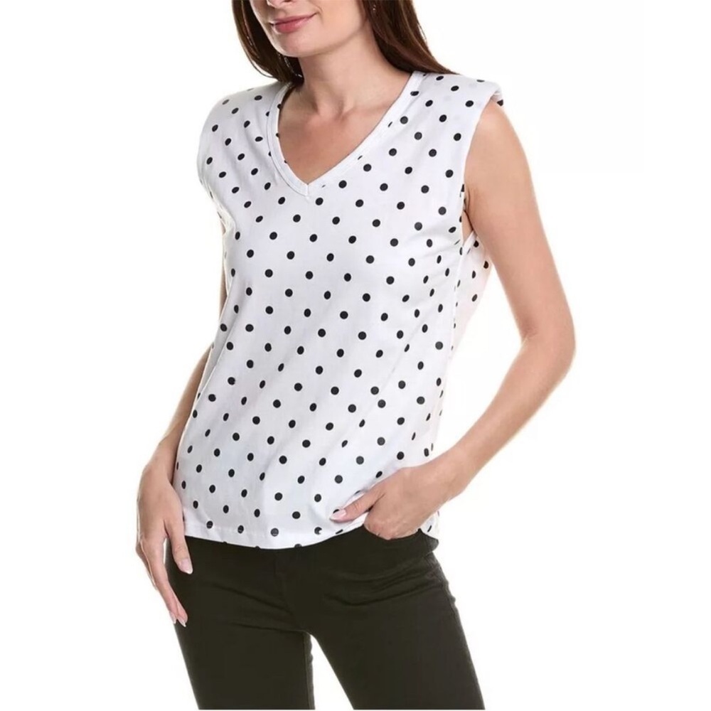 Blank NYC White Polka Dot Muscle Shoulder Pad Top Size L